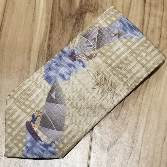 Vintage Tropicals by Tango Mens 100% Silk Tie Nautical Windsurfing Island Resort - Picture 1 of 7